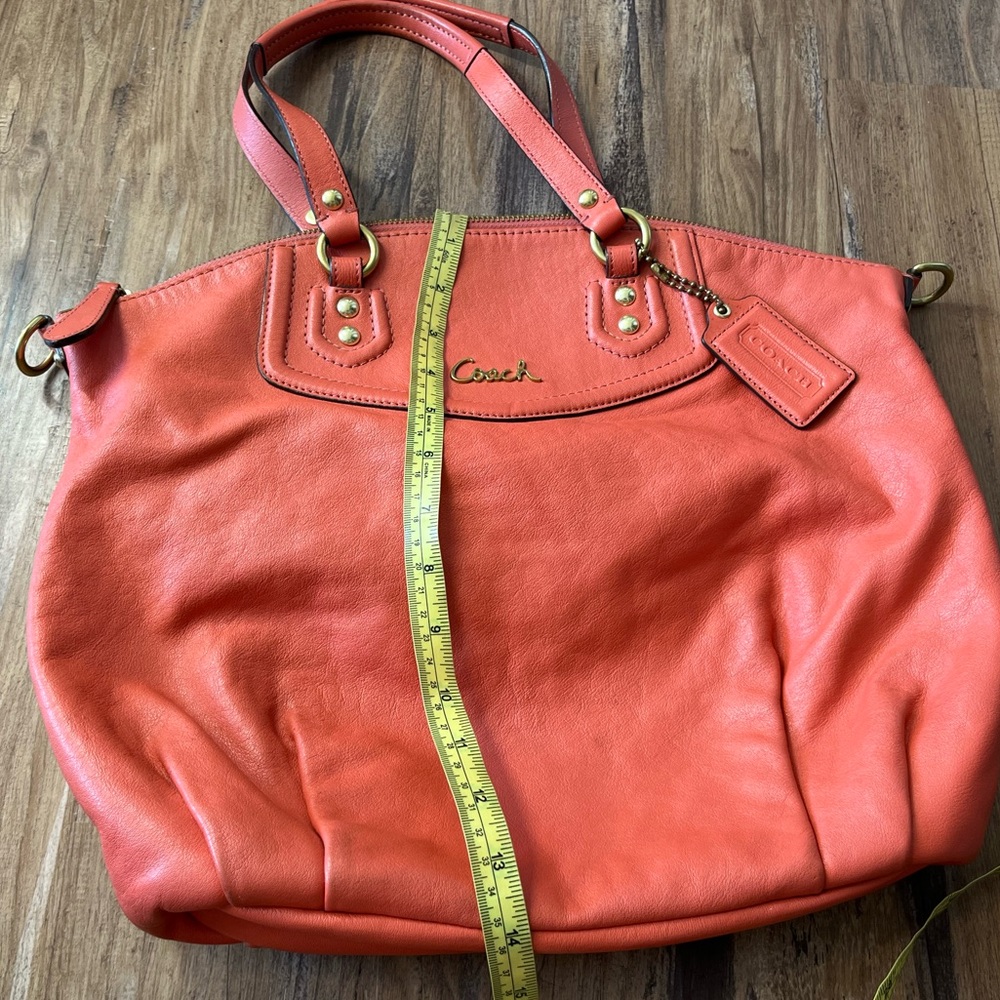 Coach Coral Pink Leather Tote Hobo Bag Large Purse - Picture 9 of 10